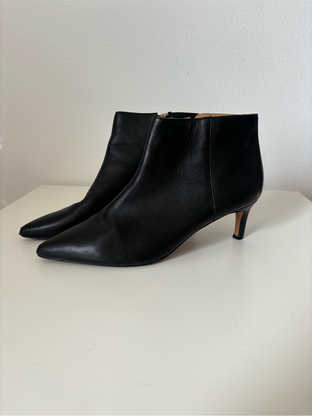 Franco Sarto Black Leather Pointed-Toe Ankle Booties